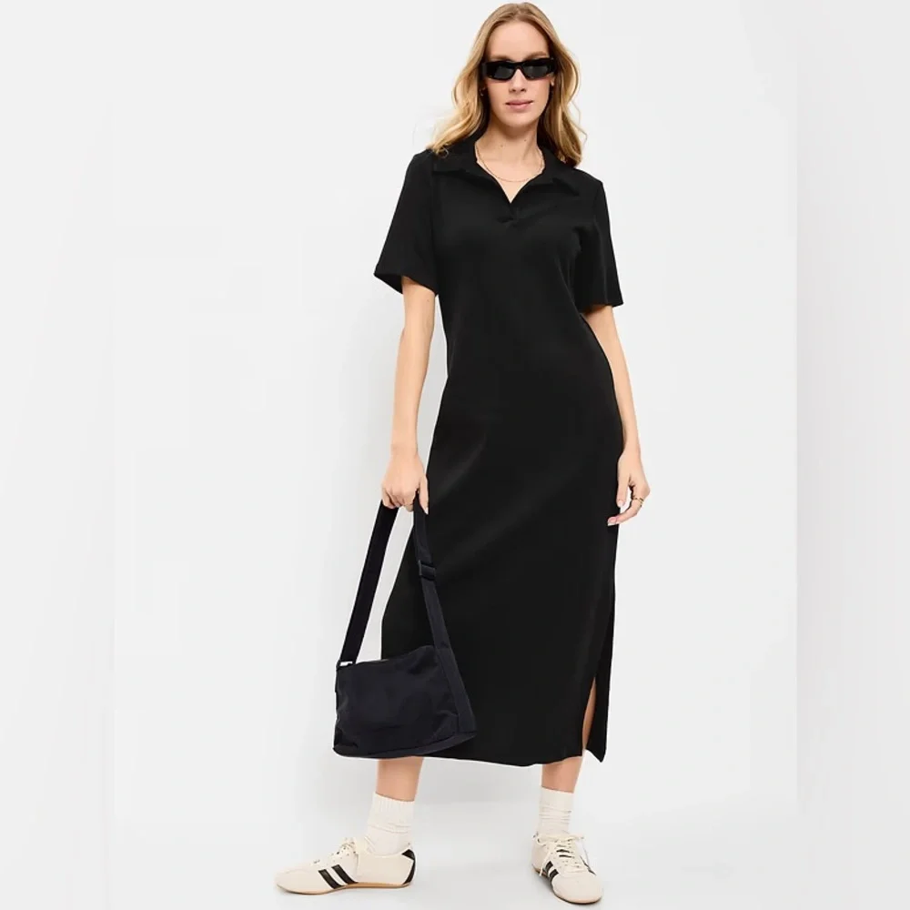 NEW! Old Navy Black Short-Sleeve Polo Midi Dress - Size XS TALL  🪗